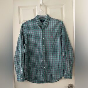 Men’s Polo Ralph Lauren Long Sleeve Button Down Dress Shirt Plaid Pink Green L